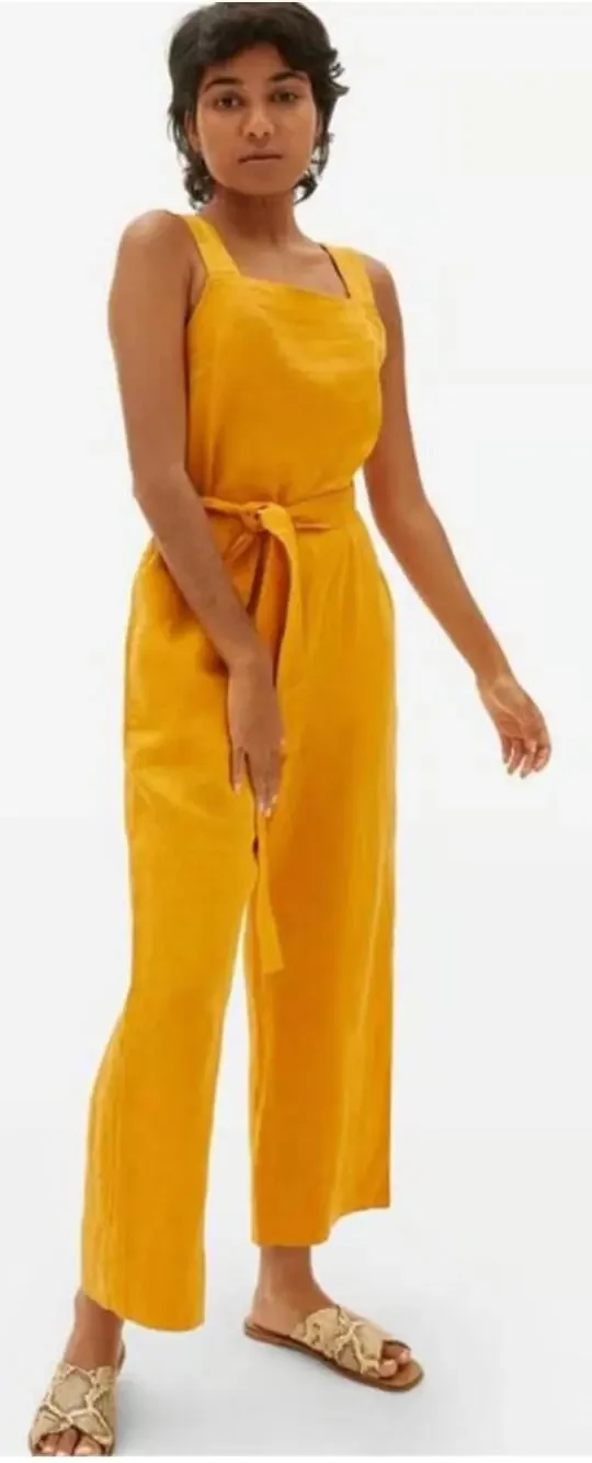 Everlane The Linen Square-Neck Jumpsuit Marigold Yellow Size 12